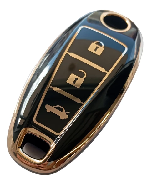 Suzuki Vitara Swift SX4 Uyumlu Smart Kumanda Kılıfı Anahtar Kılıfı Oto Anahtarlık Siyah Gold 3 Tuş - Resim 2