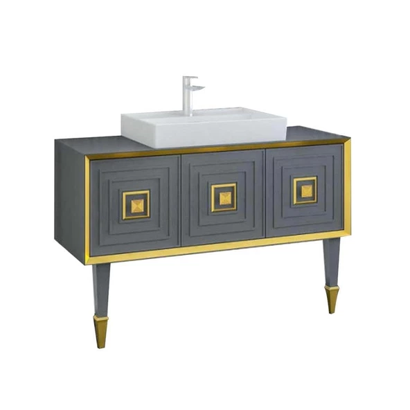 Denko Hazel 120 cm MDF Antrasit Gri Banyo Dolabı Alt Modül ve Lavabo