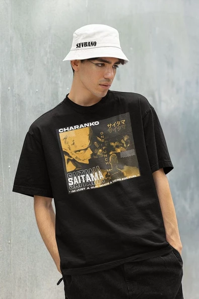 Charanko Saitama Baskılı Karakter Baskılı Unisex Oversize Anime Tişört