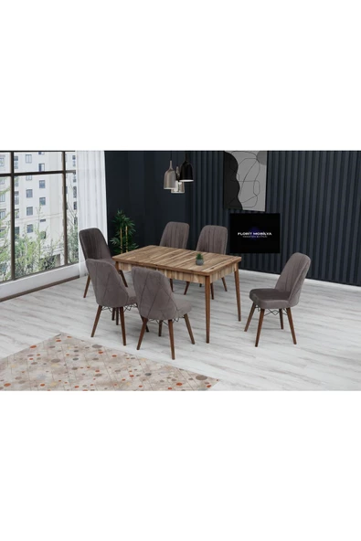 FLORİT MOBİLYA Ilga Serisi 80x130 Açılabilir, 6 Kişilik, Mutfak Masası, Yemek Masası, Masa Takımı-antrasit
