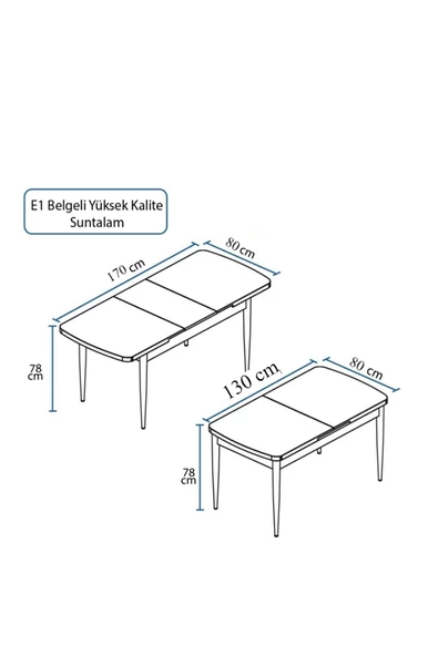 FLORİT MOBİLYA Şık Serisi80x130 Açılabilir,6 Kişilik Mutfak Masası Takımı, Yemek Masası Takımı, Masa Takımı-gri - 4