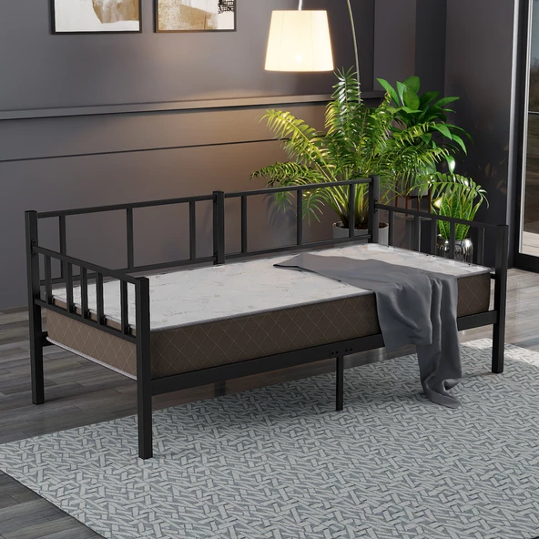 Mobpazar Doruk, Daybed, Metal Karyola, Sedir Karyola, 100X200 cm, Siyah Renk - 3