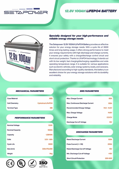 Setapower 12.8V 100AH LiFePO4 (Lityum) Akü - 2