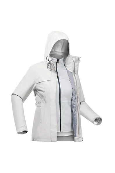 DECATHLON Kadın 3'ü 1 Arada Su Geçirmez Outdoor Trekking Montu - Gri - Travel 100 - 0°c - Resim 2
