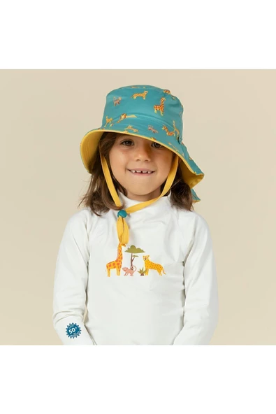 DECATHLON Nabaıjı Bebek Uv Korumalı Şapka - Sarı / Mavi / Savan Baskılı - 6