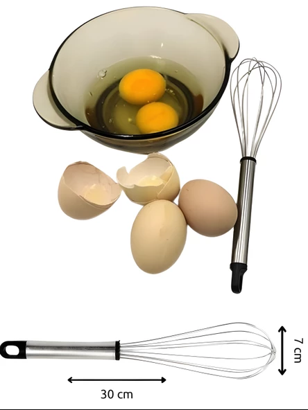 Paslanmaz Lüx Metal Saplı Çırpma Karıştırma Teli Çırpıcı 30 cm