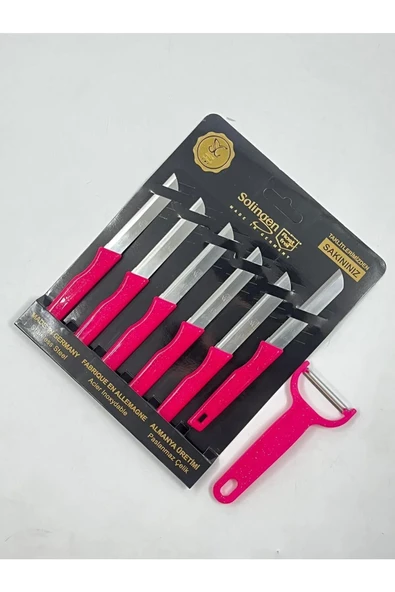 Solingen 6lı Bıçak Seti Ve Elit Soyacak Takımı Simli Pembe