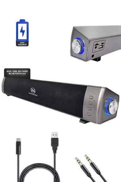Maxword SLC-40USB-BT Şarjlı Soundbar 40 Watt Bluetooth USB Şarjlı (46x7x6 cm) - 2