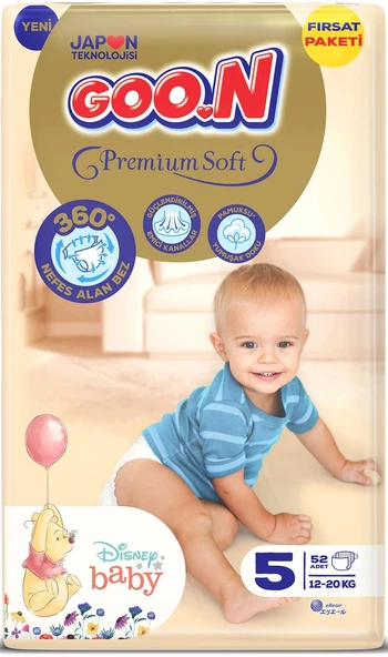 Goon Premium Soft Bebek Bezi Beden:5 (12-20Kg) Junior 52 Adet Fırsat Pk