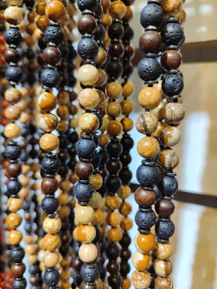 8 mm Jasper, Lav, Hematit Taşı ve Diken Ağacı Doğaltaş Kombin Kolye - 5