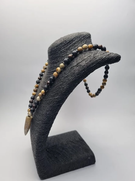 8 mm Jasper, Lav, Hematit Taşı ve Diken Ağacı Doğaltaş Kombin Kolye - 2