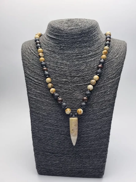 8 mm Jasper, Lav, Hematit Taşı ve Diken Ağacı Doğaltaş Kombin Kolye - 3