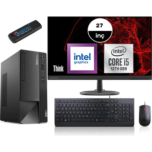 Lenovo Thinkcentre Neo 50T Gen4 Intel I5 12400 32GB 256GB SSD Freedos Fullhd 27 Inç Mon Masaüstü Bilgisayar 12JB005DTRMM11 + Zetta Flash Bellek
