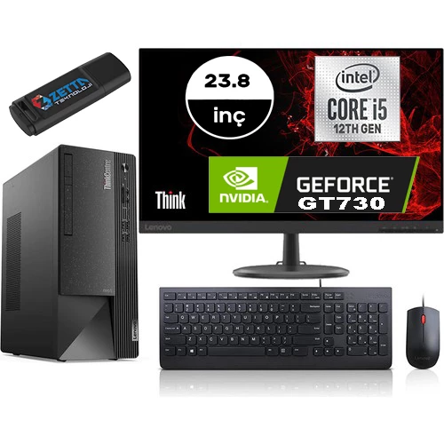 Lenovo Thinkcentre Neo 50T Gen4 Intel I5 12400 16GB 1tb SSD 4GB/GT730 Freedos Fhd 23.8 Inç Monitör Masaüstü Bilgisayar 12JB005DTRMG708 + Zetta Flash Bellek