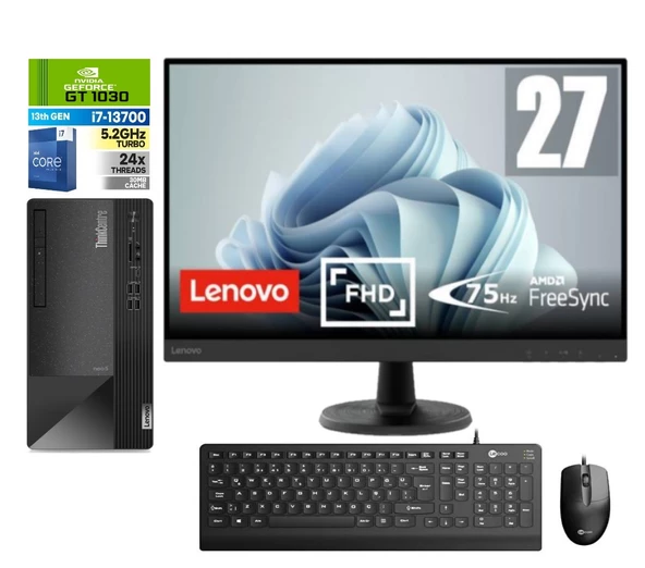 Lenovo Thinkcentre Neo 50T Gen4 Intel I7 13700 16GB 512GB SSD 4GB/GT1030 WINDOWS11PRO 27" Mon.masaüstü Blgisayar 712JB005ATR47+ZETTAUSBBELLEK