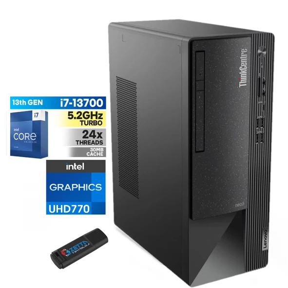 Lenovo Thinkcentre Neo 50T Gen4 Intel I7 13700 8gb 256GB SSD WINDOWS11HOME Masaüstü Blgisayar 112JB005ATR21+ZETTAUSBBELLEK - 1