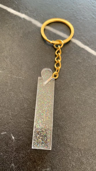 İ Harfi Fosforlu Neon Yeşil Renk Parlak Simli Gold Aksesuarlı Anahtarlık El Yapımı Epoksi Hediyelik - 6