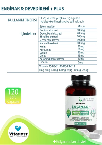 Enginar Plus 120 Softjelcapsule (DEVE DİKENİ HİNDİBA ZERDEÇAL ZENCEFİL) 1800 Mg - 4