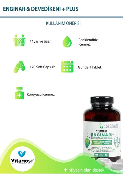 Enginar Plus 120 Softjelcapsule (DEVE DİKENİ HİNDİBA ZERDEÇAL ZENCEFİL) 1800 Mg - 3