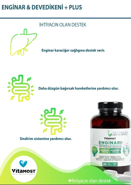 Enginar Plus 120 Softjelcapsule (DEVE DİKENİ HİNDİBA ZERDEÇAL ZENCEFİL) 1800 Mg - 2