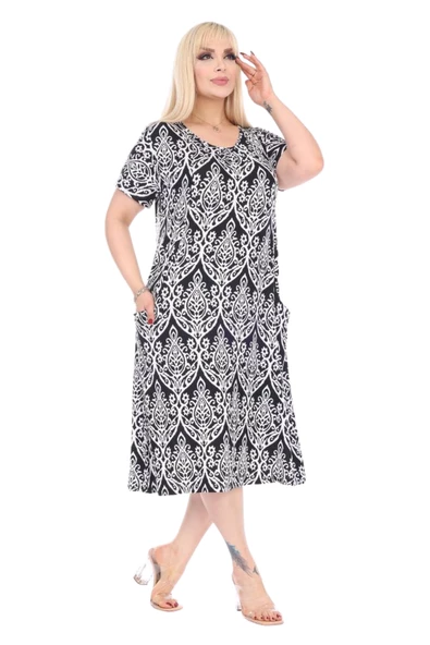 Melsay Butik Beyaz Dantel Desen  Kuplu Cepli Kısa Kol Kadın Midi Elbise ürün görseli