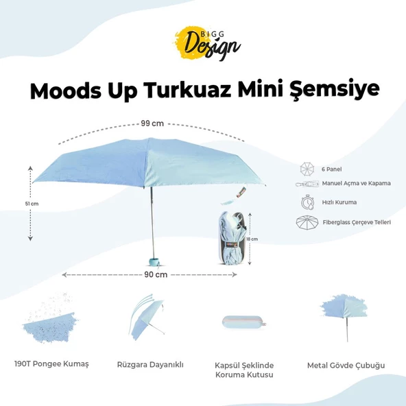 Biggdesign Moods Up Turkuaz Mini Şemsiye - 9