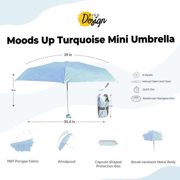 Biggdesign Moods Up Turkuaz Mini Şemsiye - 8