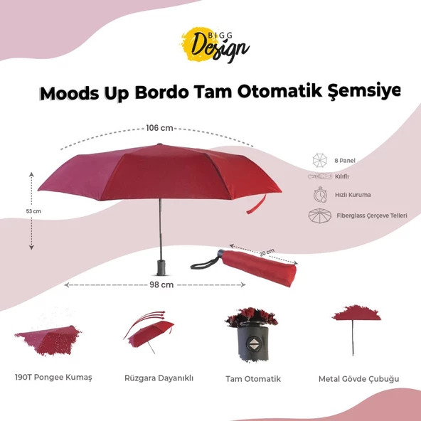 Biggdesign Moods Up Bordo Tam Otomatik Şemsiye - 11