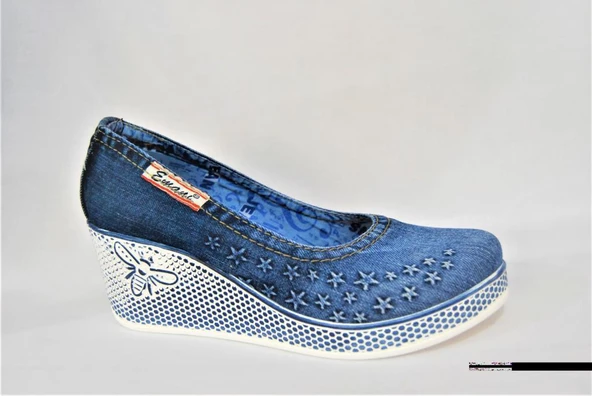 Emani Jeans Kadın Yeni Sozon Özel Üretim Yıldız Detaylı Dolgu Topuk Kot Ayakkabı - 2