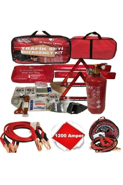 Adıfeks Trafik Seti Tüvtürk Uyumlu + Çantalı Akü Takviye Kablosu 1200 Amper + Oto Çekme Halatı 3,5 Ton