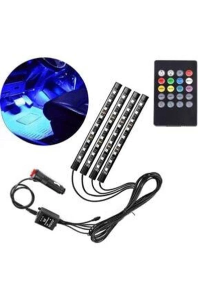 Özel Oto Aksesuar Araç Içi Aydınlatma Ayak Altı Led Müziğe Sese Duyarlı Kumandalı Rgb Aydınlatma Çakmak Girişli 12v