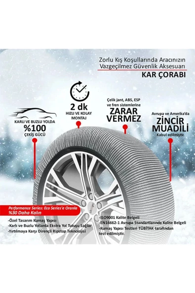 Adıfeks Oto Kar Çorabı 4 Beden Oto Kar Zinciri Kar Buz Patinaj Önleyici - 2