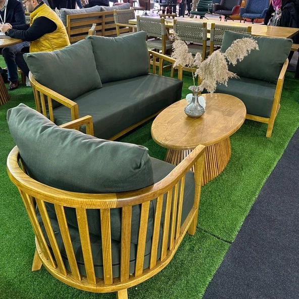 Emirgan Minderli İkili Ahşap Koltuk - Bahçe, Balkon Lüx Seri - 2