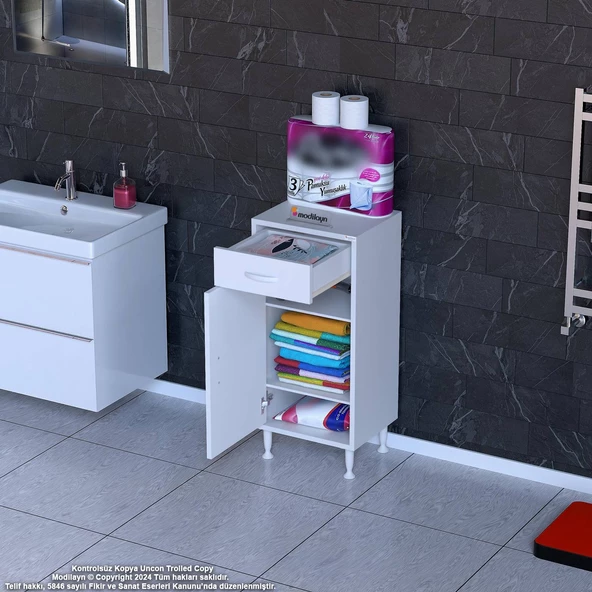 Modilayn EMİR 35 x 88 x 32,5 cm 1 Çekmece 1 Kapak 2 Raf 3 Bölme Çok Amaçlı Banyo & Mutfak Dolabı 