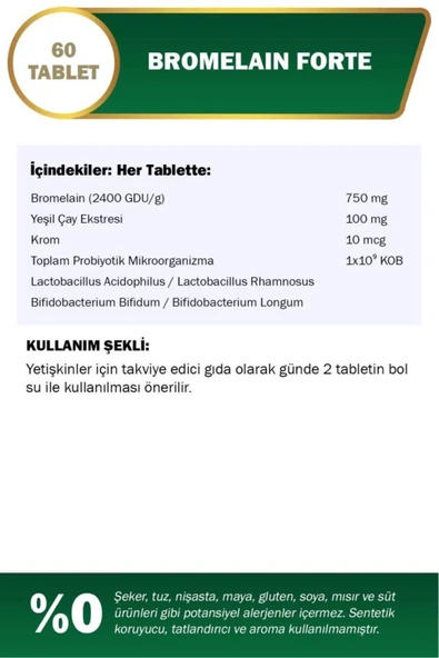 NUTRAXIN Bromelain Forte 60 Tablet 8680512633204 - 3