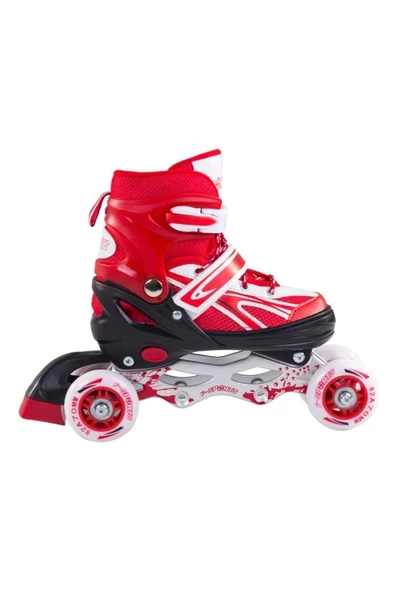 Kırmızı F-sports Kırmızı Ayarlabilir 2+2 Işıklı Metal Alıştırma Pateni Çocuk Pateni Tek Sıra 4