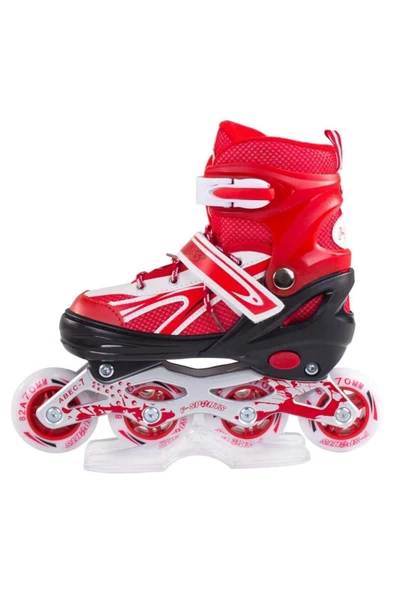 Kırmızı F-sports Kırmızı Ayarlabilir 2+2 Işıklı Metal Alıştırma Pateni Çocuk Pateni Tek Sıra 4 - 2