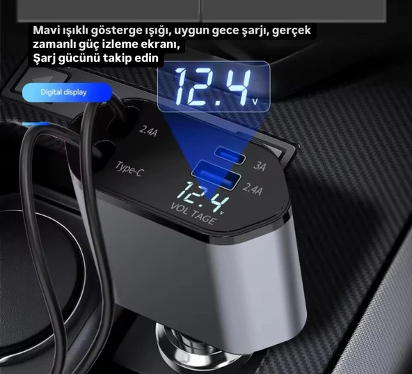 USB C TypeC Apple Araç Şarj Aleti,4'ü 1 Arada Hızlı Şarj Araç Güç Adaptörü | 66W Araç USB Şarj CihazıOff-Road Araçlar, A - Resim 3