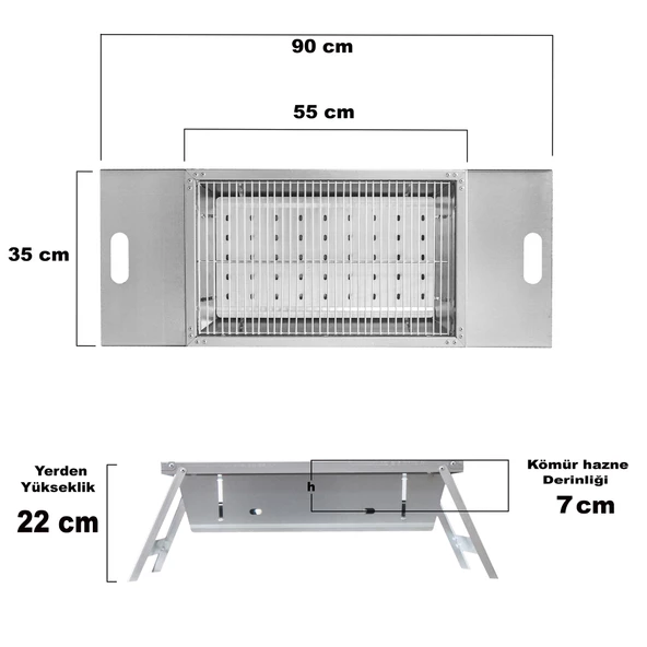 Büyük Boy Katlanır Mangal Portatif Taşınabilir Çantalı Piknik Mangalı 35x55cm - 2