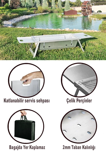 Büyük Boy Katlanır Mangal Portatif Taşınabilir Çantalı Piknik Mangalı 35x55cm - 3