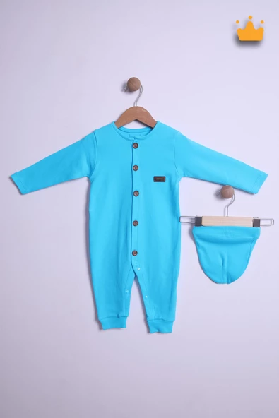 Babyhola %100 Pamuk Önden Düğmeli İnterlok Tulum Bere Takım 351 - 2