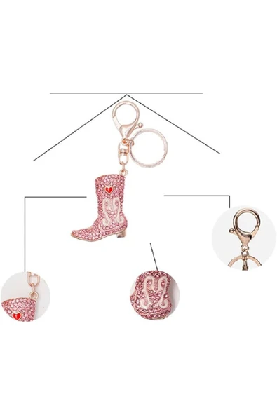 Kristal Taşlı Kadın Çizme Anahtarlık Pembe No.1 - Resim 7