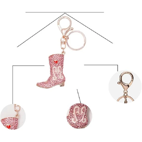 Kristal Taşlı Kadın Çizme Anahtarlık Pembe No.1 - Resim 3