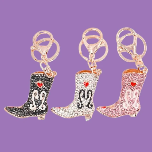 Kristal Taşlı Kadın Çizme Anahtarlık Pembe No.1 - Resim 4