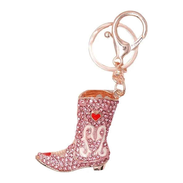 Kristal Taşlı Kadın Çizme Anahtarlık Pembe No.1 - Resim 2