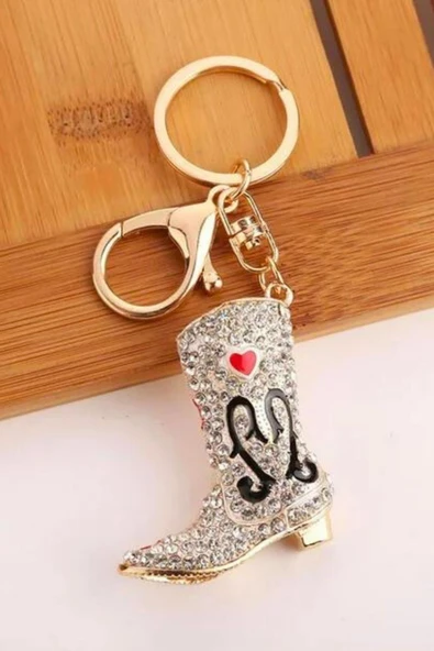 Kristal Taşlı Kadın Çizme Anahtarlık Beyaz No.3 - Resim 7