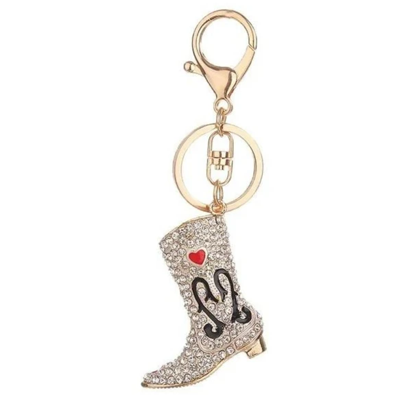 Kristal Taşlı Kadın Çizme Anahtarlık Beyaz No.3 - Resim 2