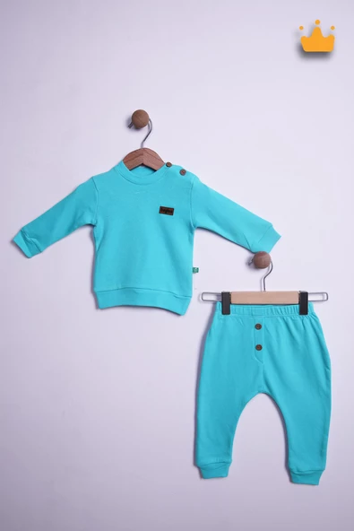 Begi %100 Pamuk Düğmeli Sweat Pantolon Takım 23631 - 3