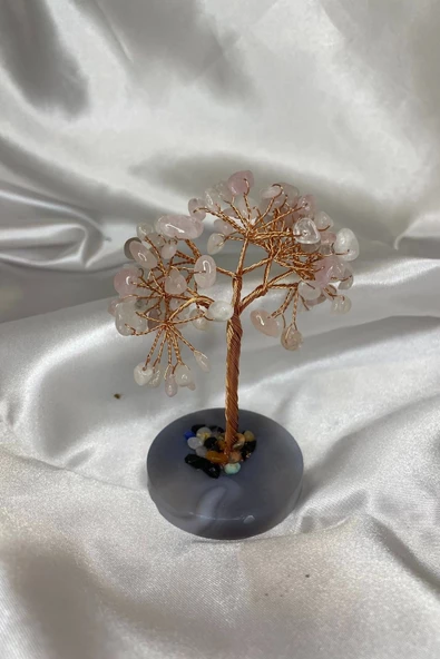 Doğaltaş Pembe Kuvars Taşı Doğal Taş Bakır Hayat Ağacı Stres Meditasyon Taşı - 4