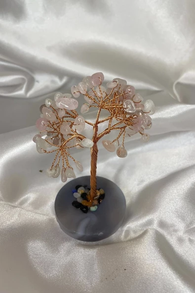 Doğaltaş Pembe Kuvars Taşı Doğal Taş Bakır Hayat Ağacı Stres Meditasyon Taşı
